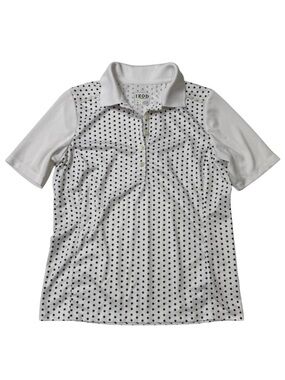 {IZOD Golf} Black White Polka Dot Short Sleeve Button Up Polo Top Shirt WAT43